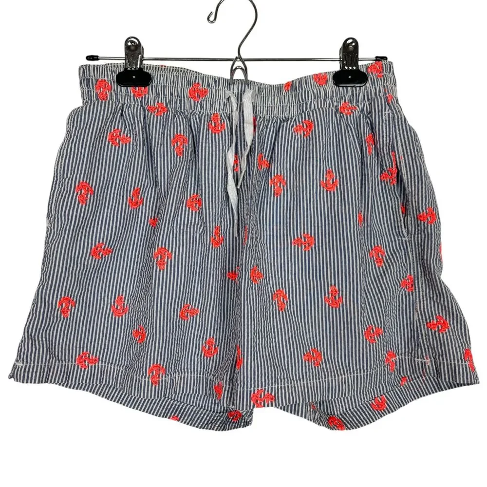 Chubbies Seersucker Orange Anchor Swim Trunks Men's Medium